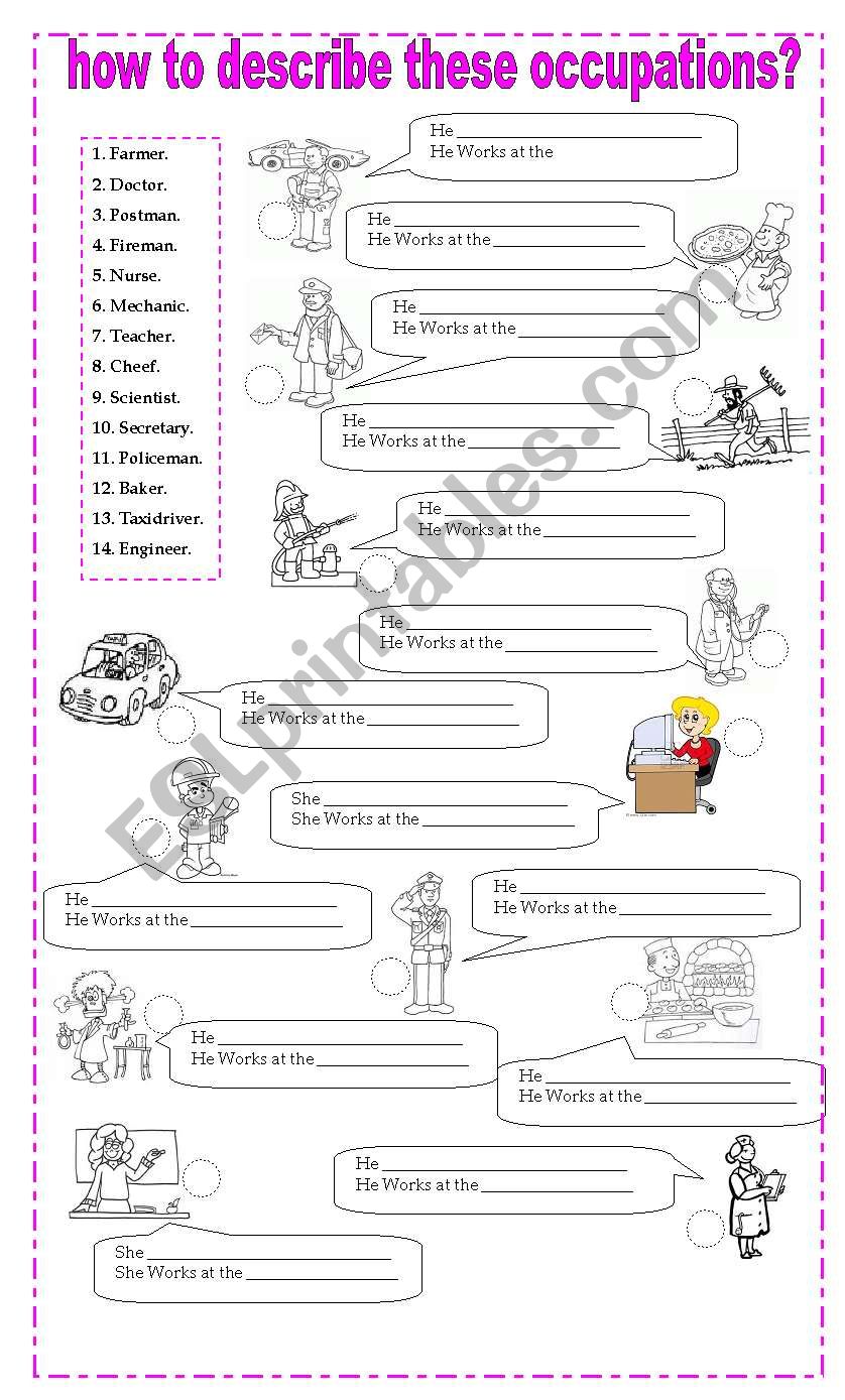 how to describe occupations worksheet