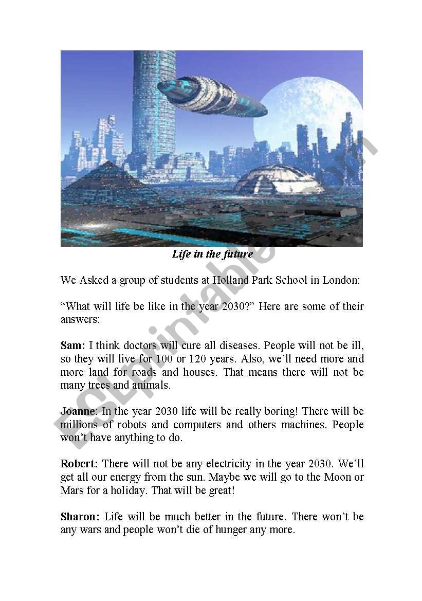 Life in the future worksheet