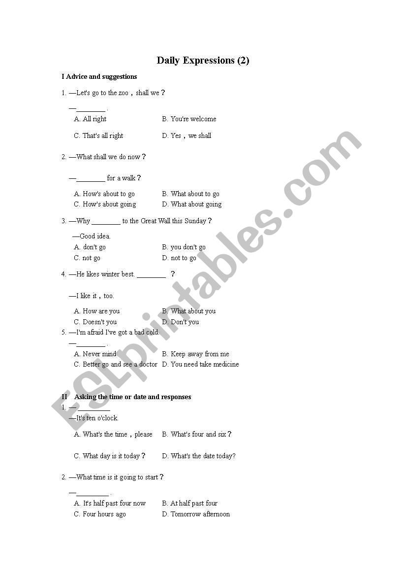 Daily espressions 2-2 worksheet