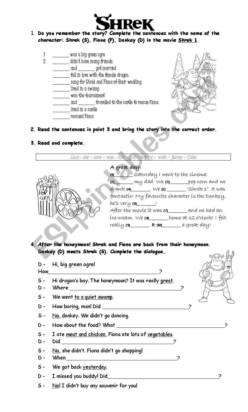 Shrek 1 worksheet