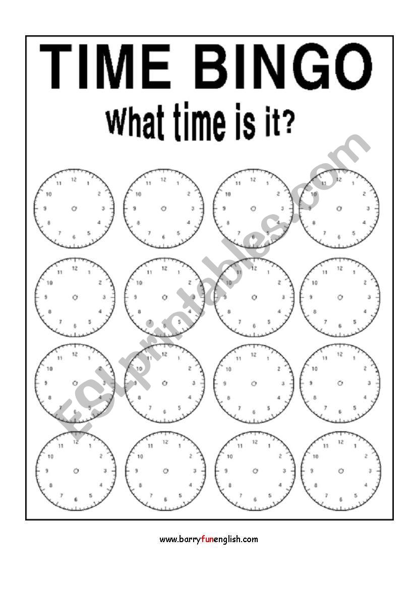 Time Bingo worksheet