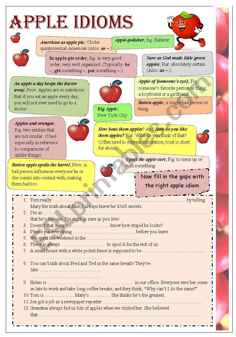 Apple idioms worksheet