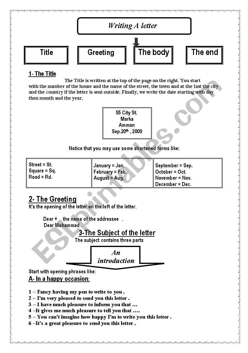 How to Write a letter worksheet