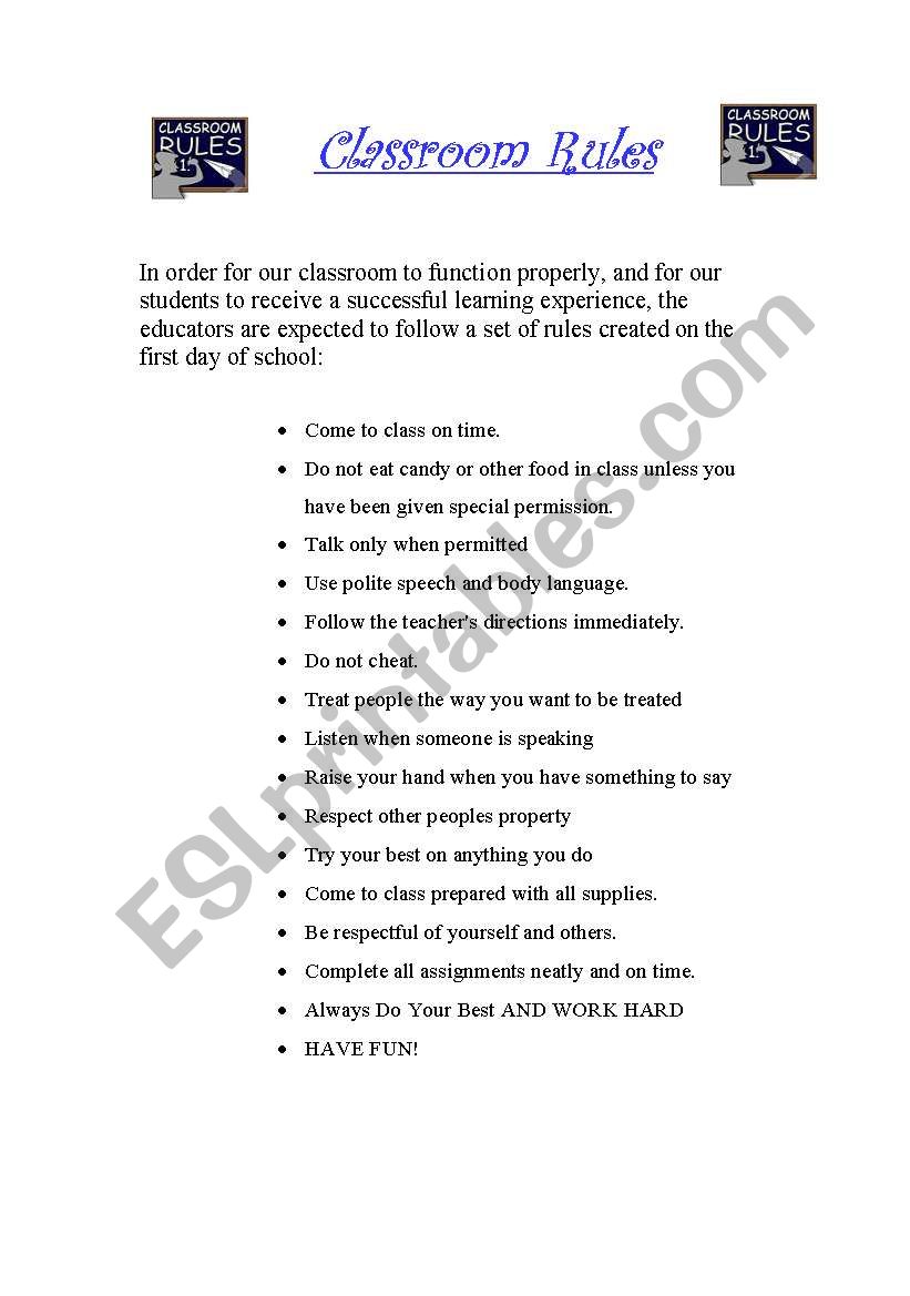 Classroom rules worksheet