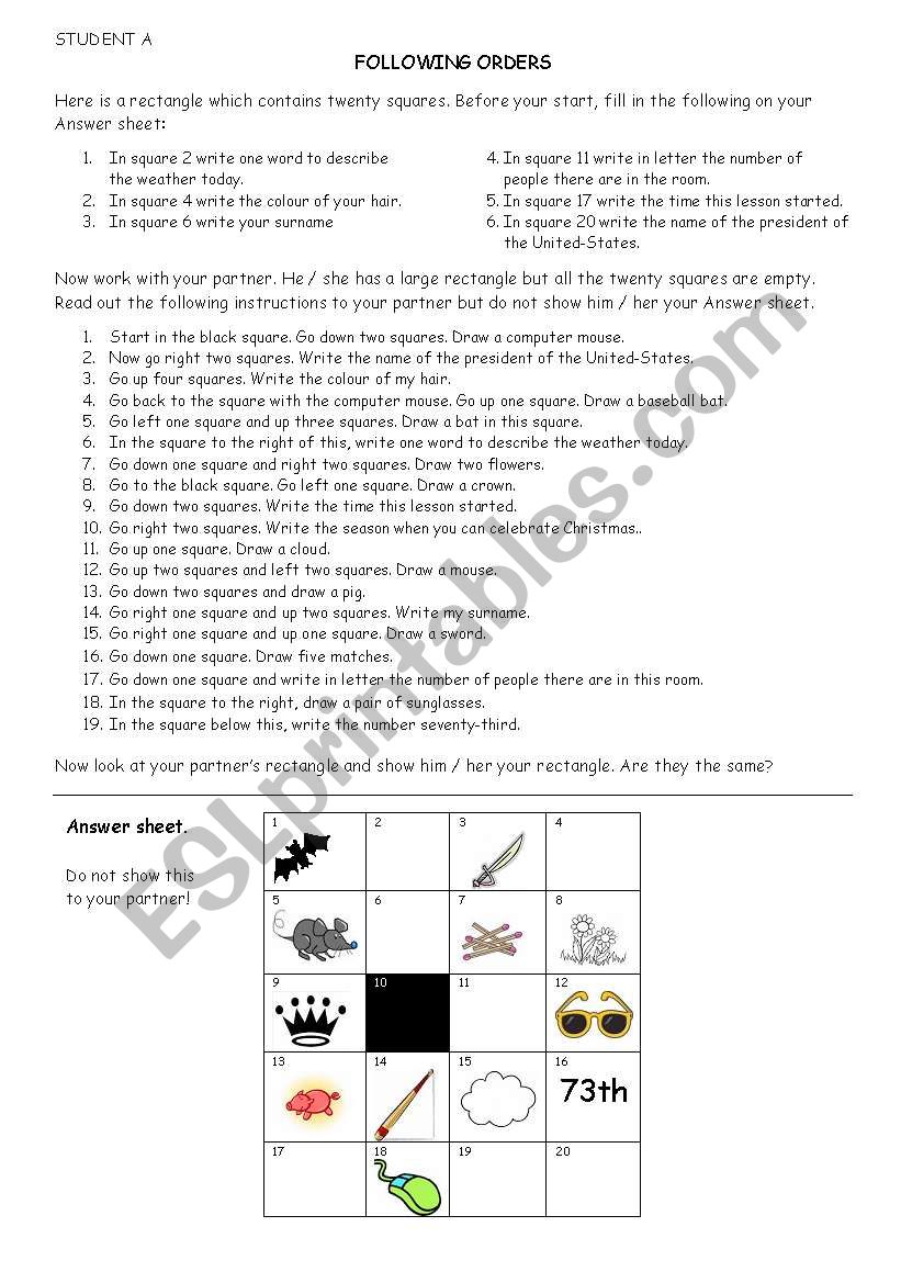 Following instructions (2) worksheet