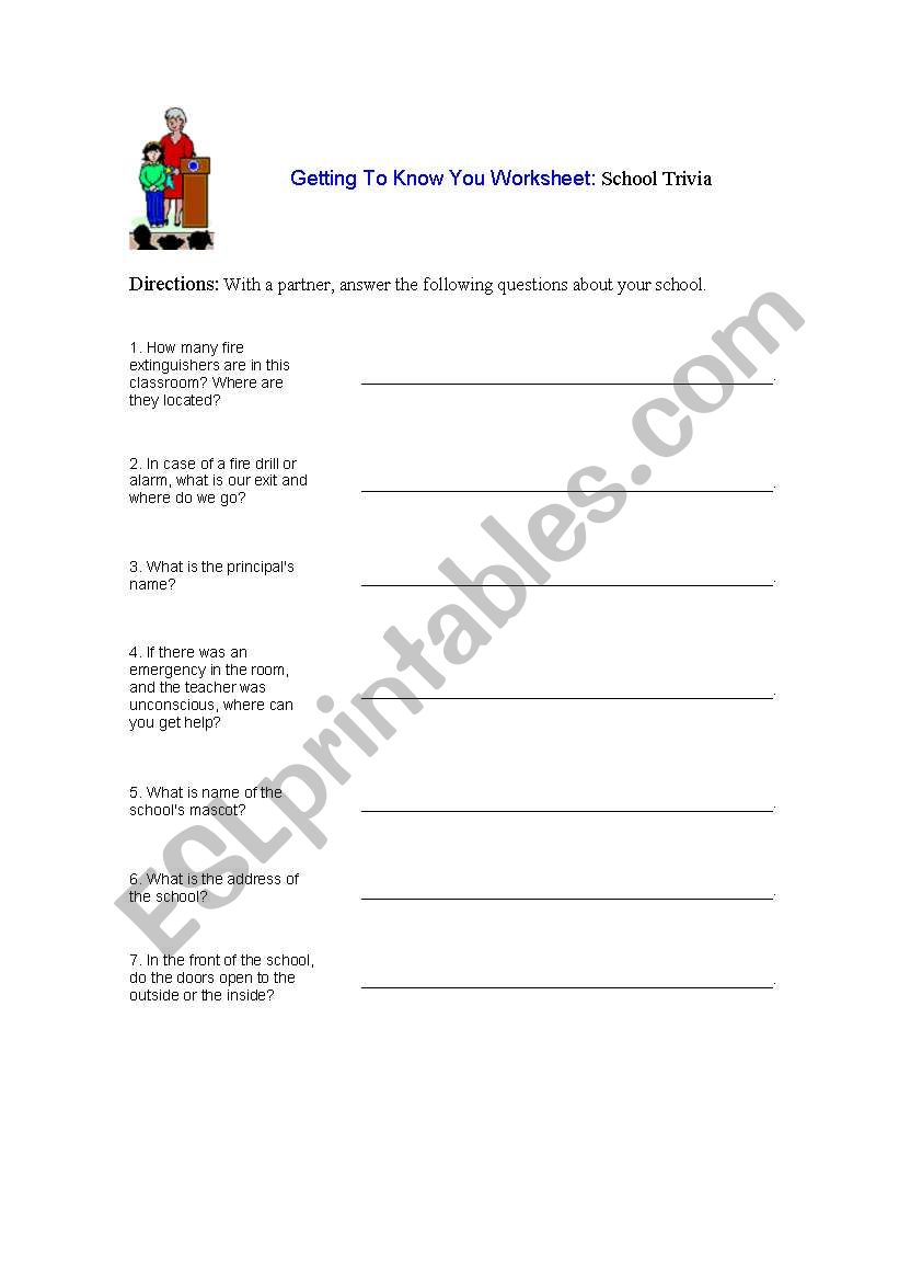 School Trivial worksheet