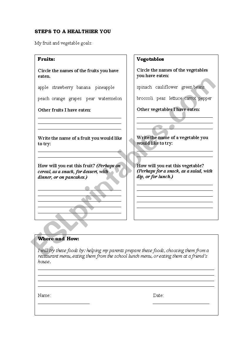 Fruits and vegetables worksheet