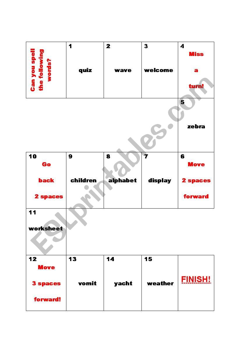 Alphabet board game worksheet