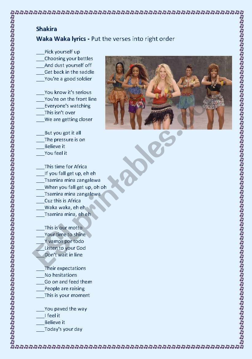 Shakira Waka Waka worksheet