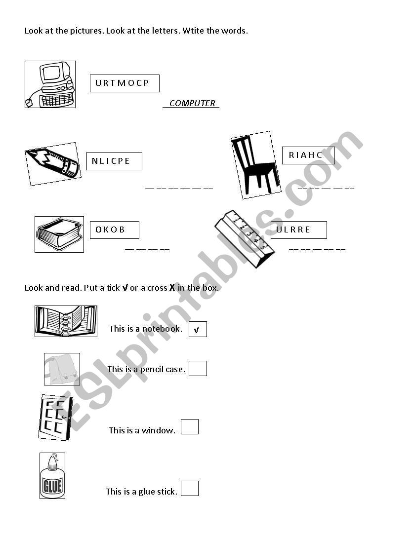 STARTERS: SCHOOL SUPPLIES worksheet