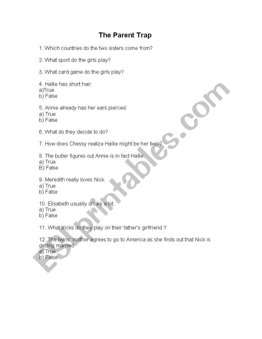 The Parent Trap worksheet