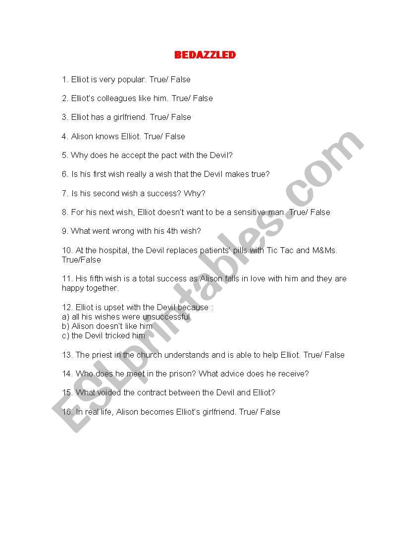 Bedazzled worksheet