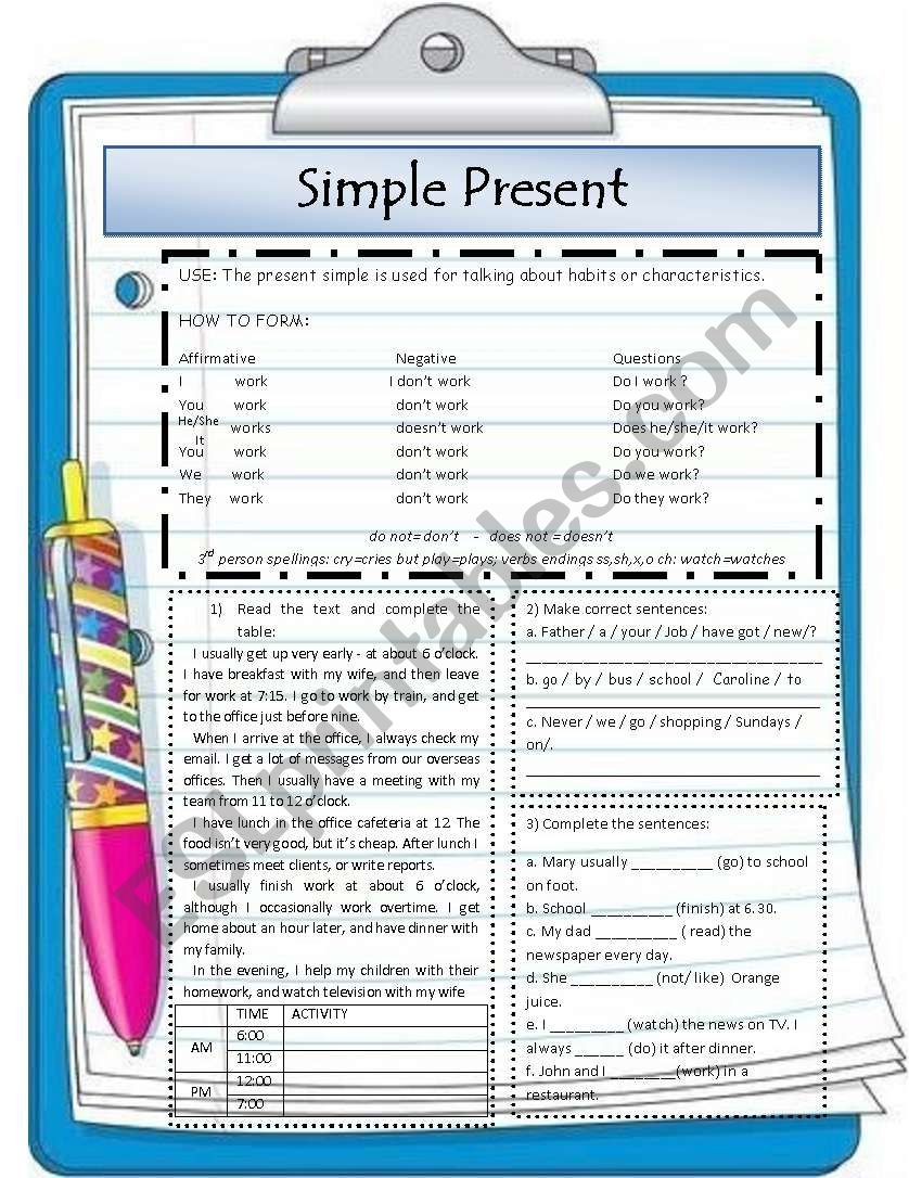 Simple present exercises. worksheet