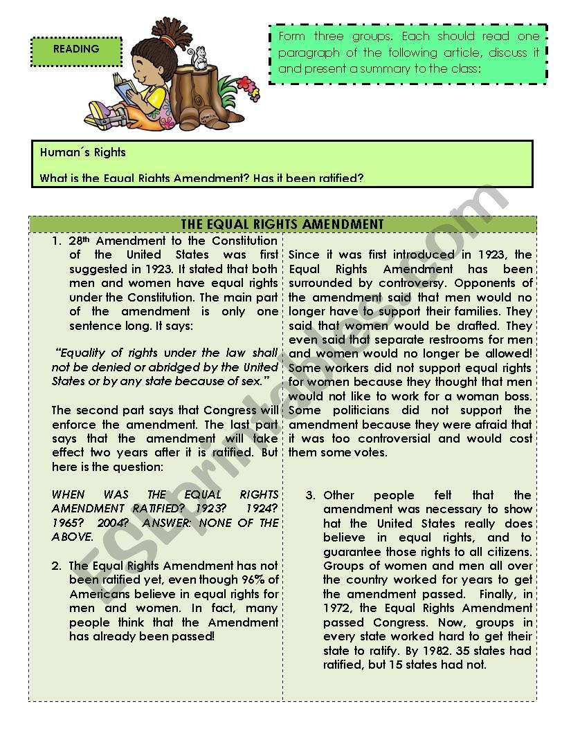 The Equal Rights Amendment Worksheet Answers