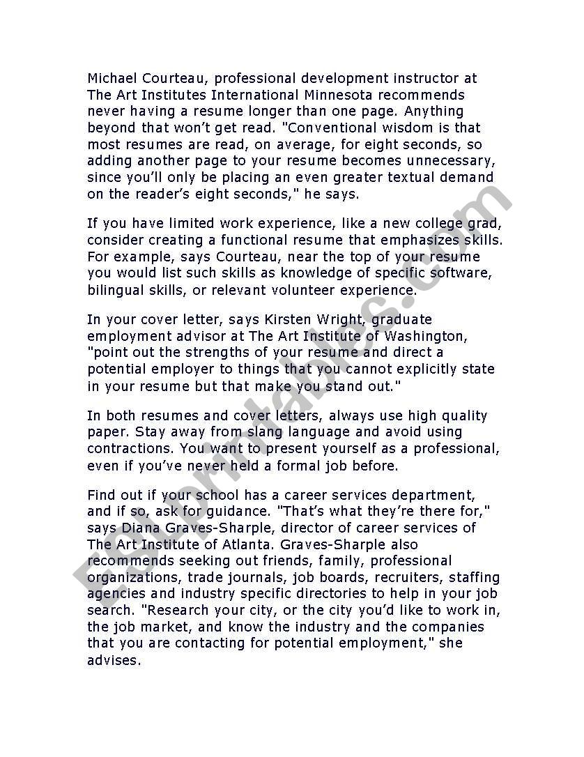 Helping English Students With Resumes Cover Letters And Thank You