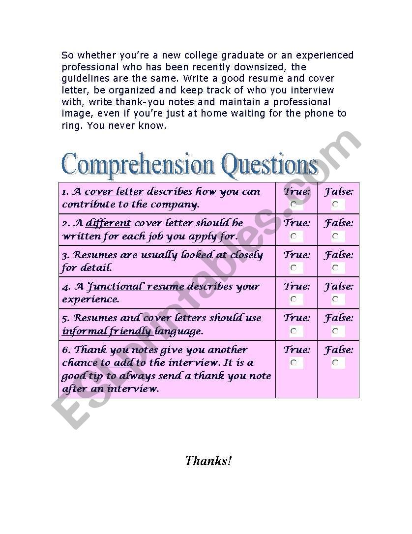 Helping English Students With Resumes Cover Letters And Thank You