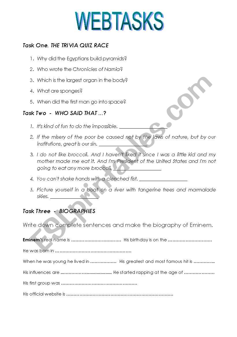 Webtasks worksheet