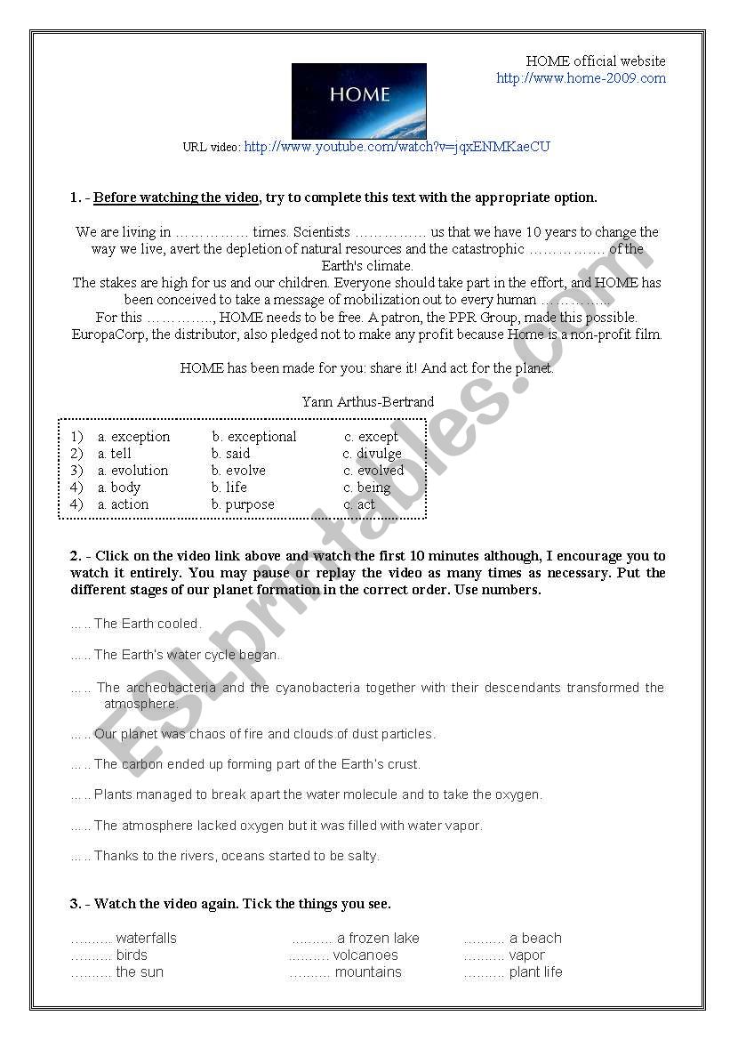 HOME: Act for the planet. worksheet