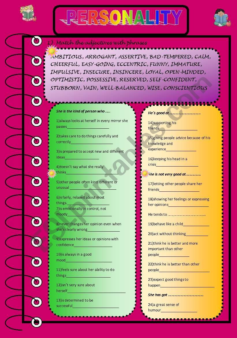 Personality worksheet