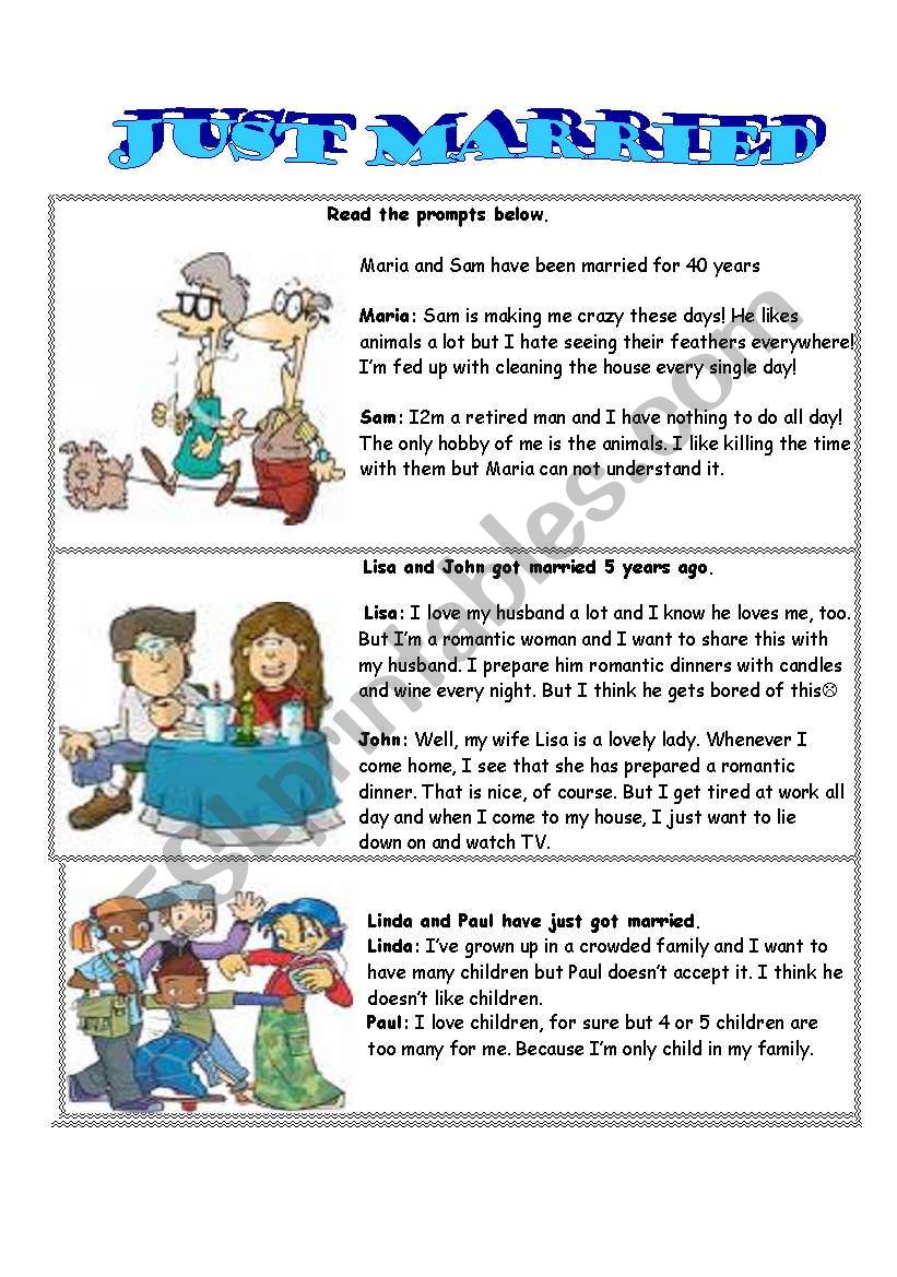 just married-role play worksheet