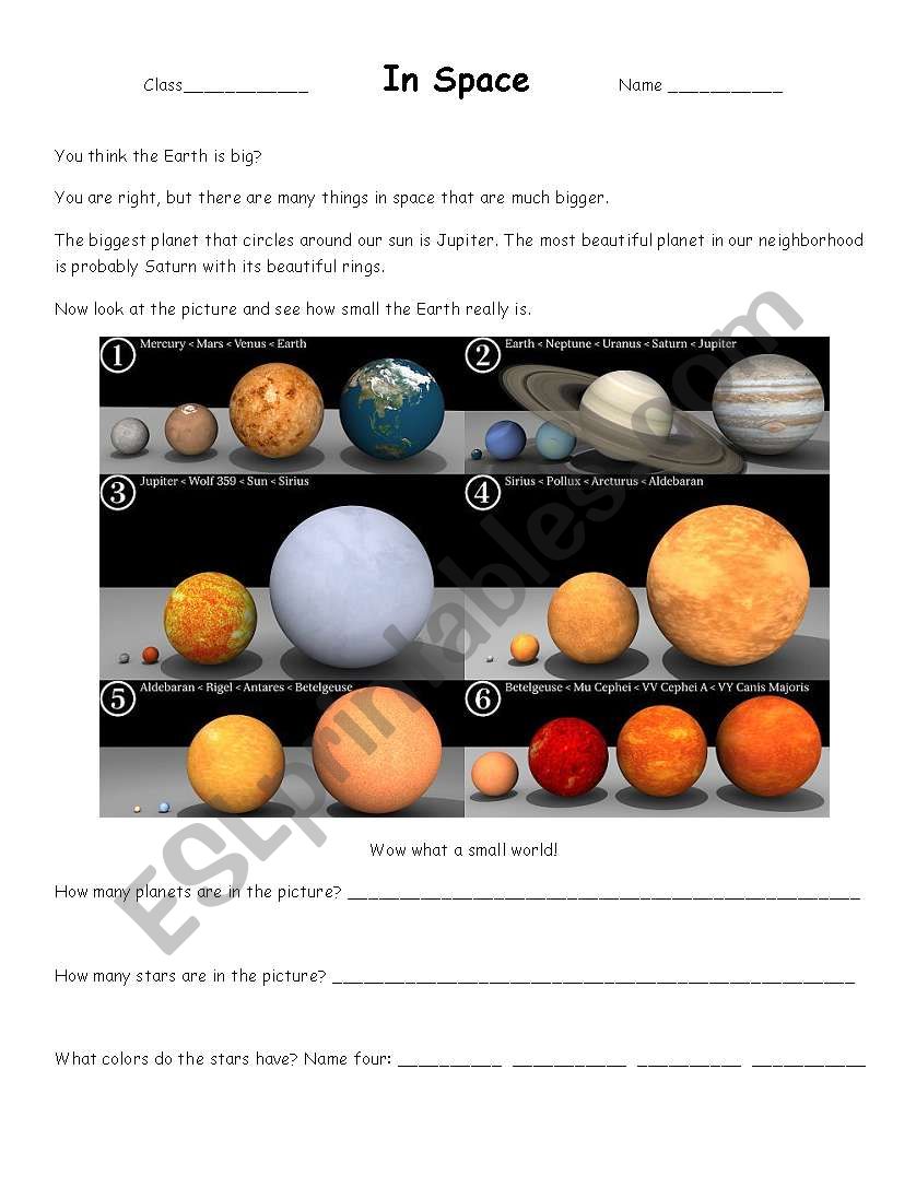 In Space worksheet