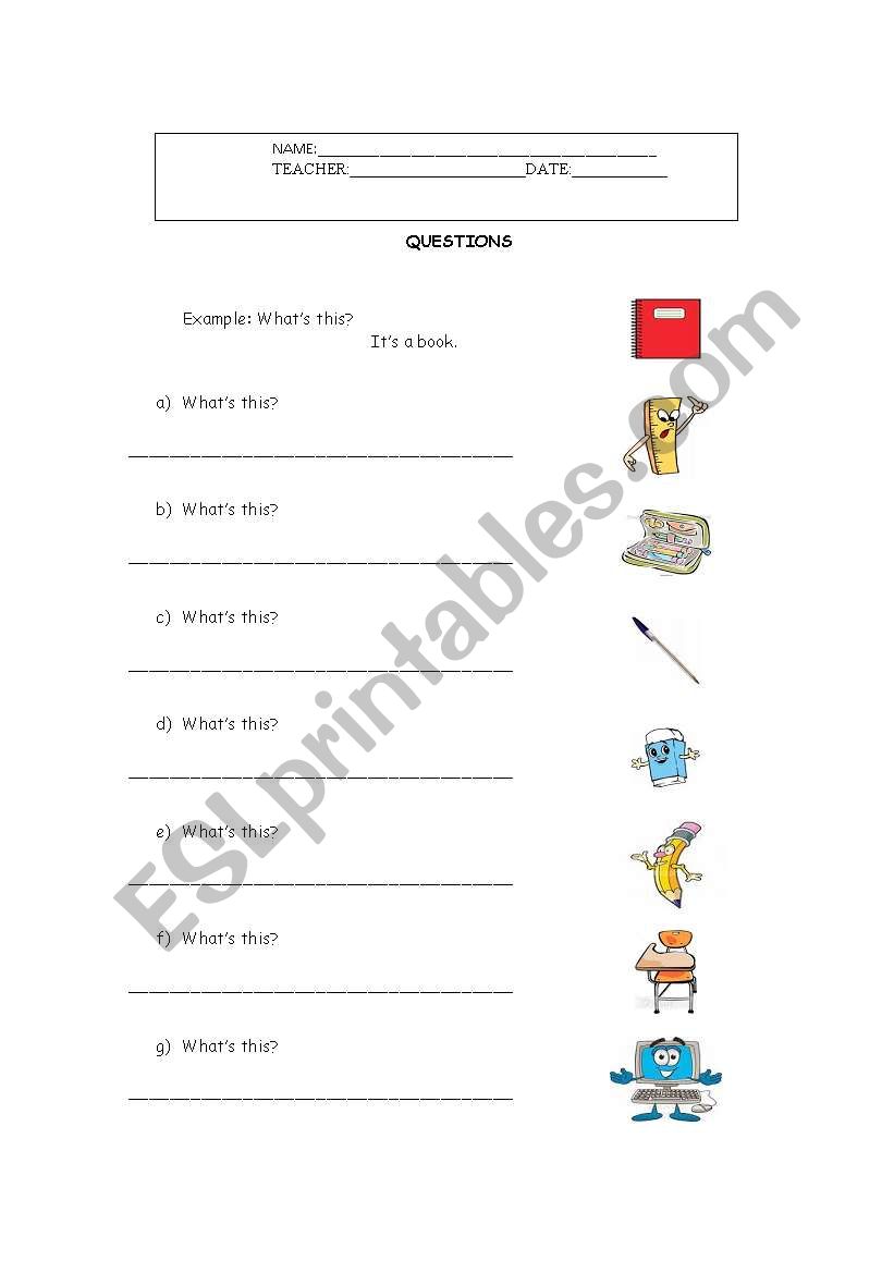 Scool Objects - Whats this? worksheet