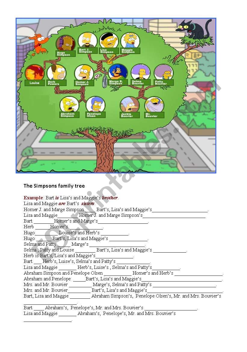 Simpsons Family Tree worksheet