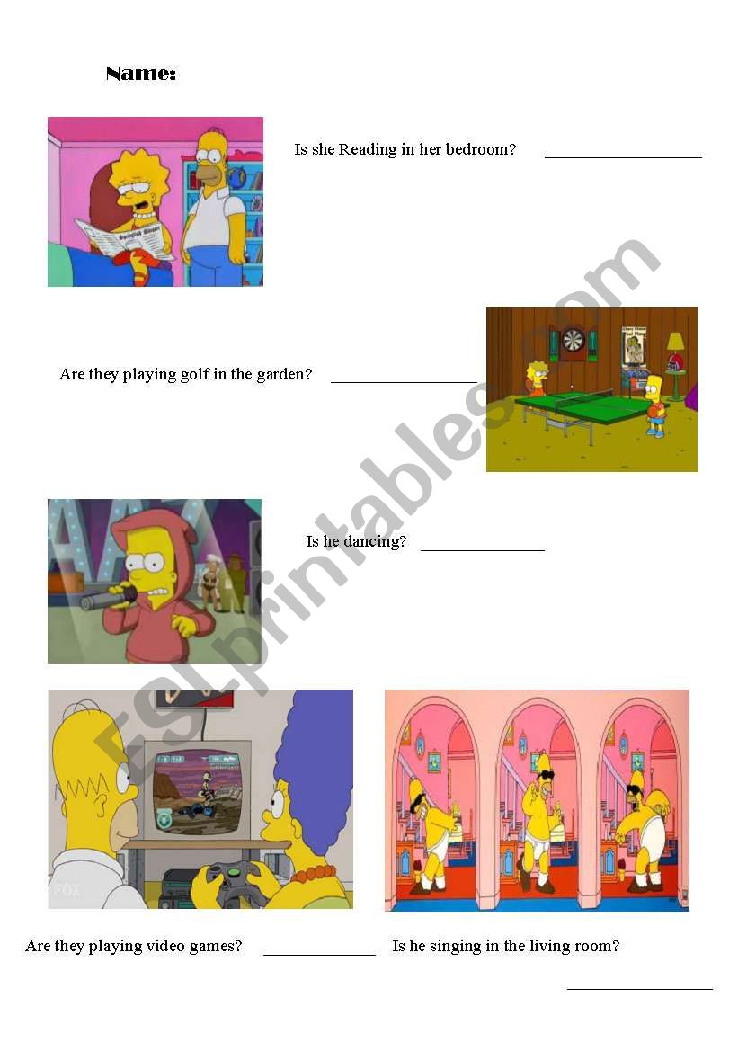 Simpsons doing actions worksheet