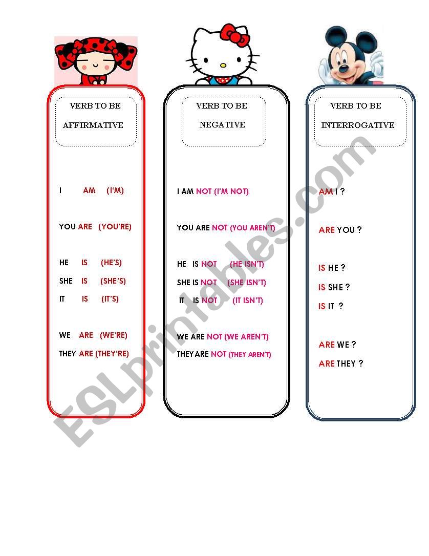 VERB TO BE BOOKMARKS worksheet