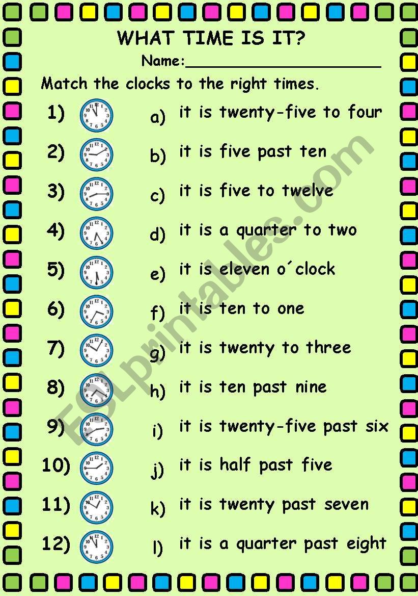 What time is it?. Editable worksheet