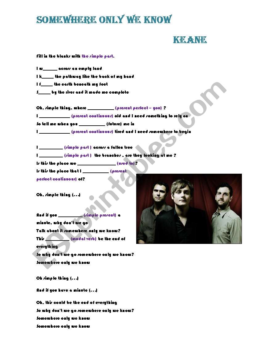 Worksheet : Somewhere only we know (Keane)