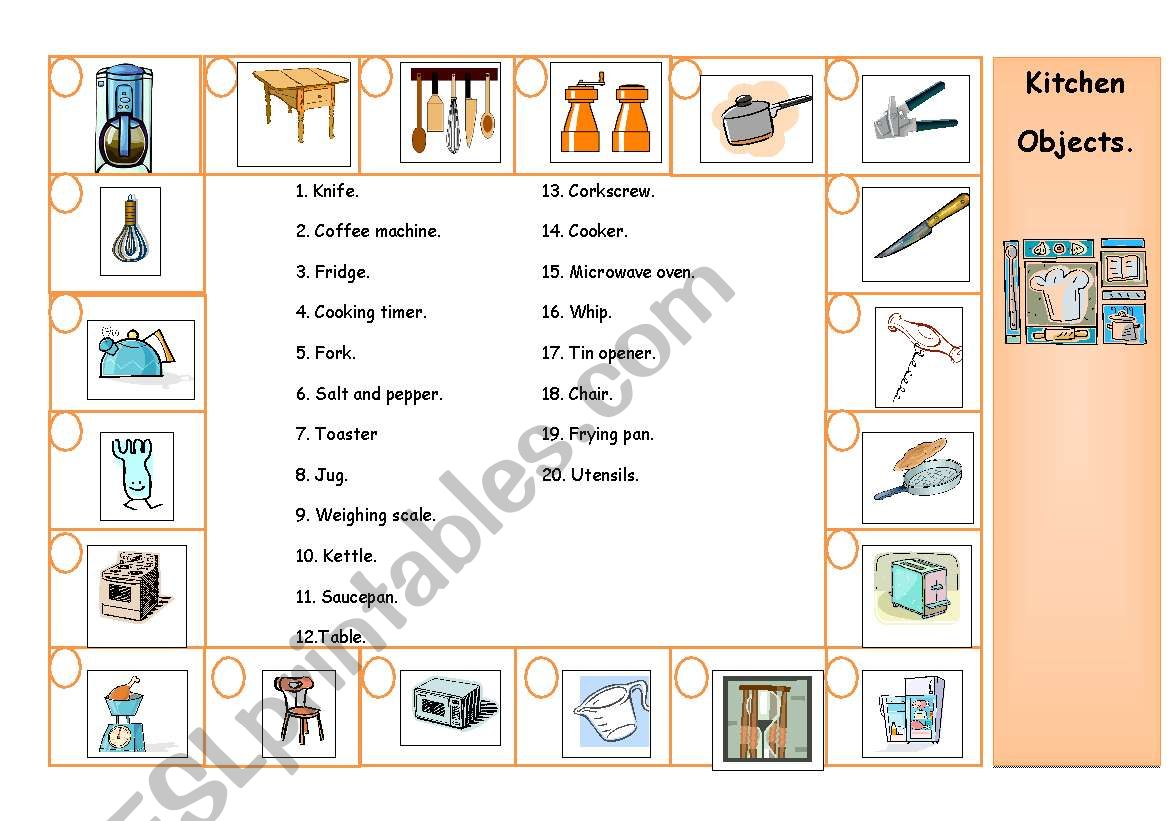 Matching exercise: kitchen objects.