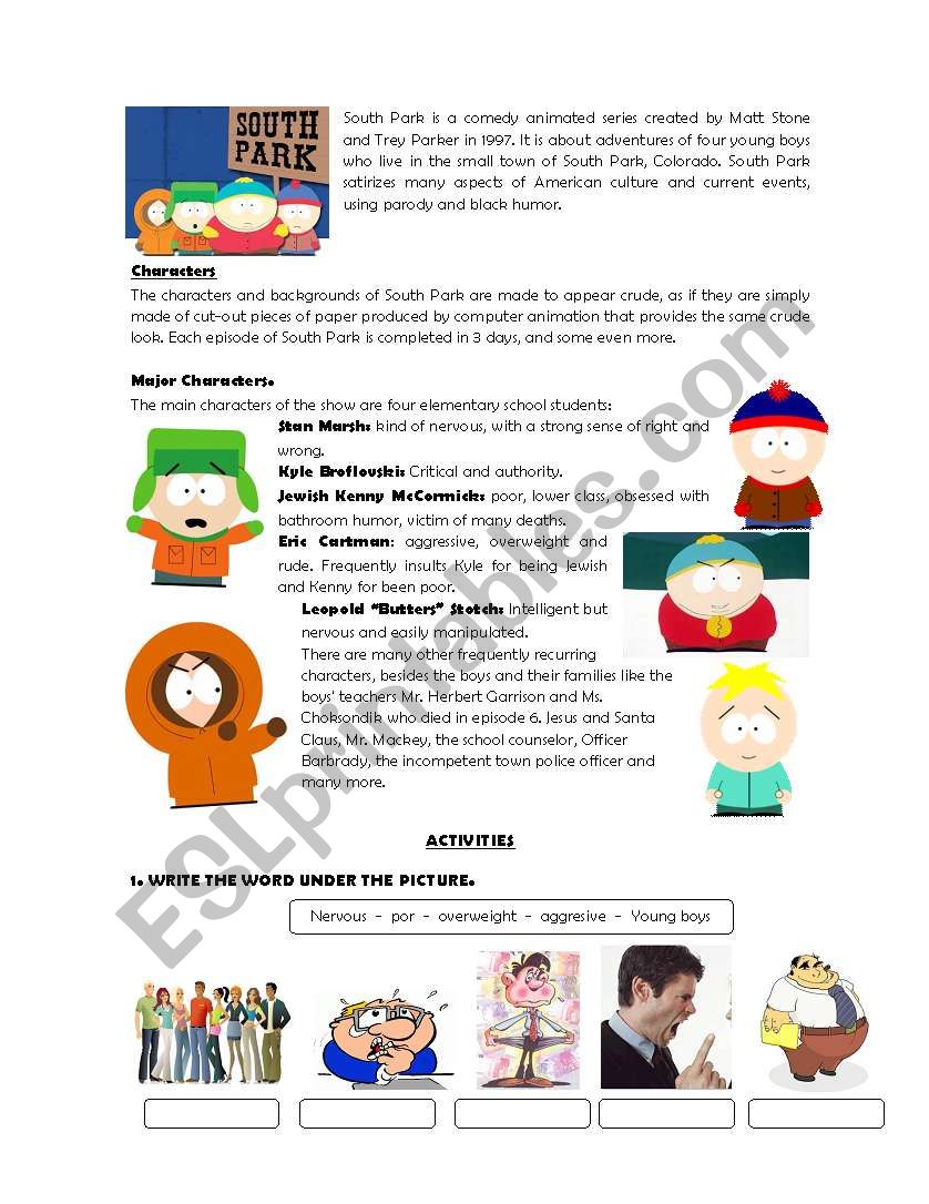 South Park  worksheet