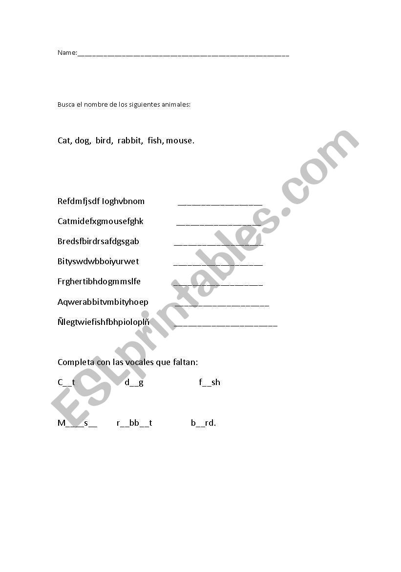 pets worksheet