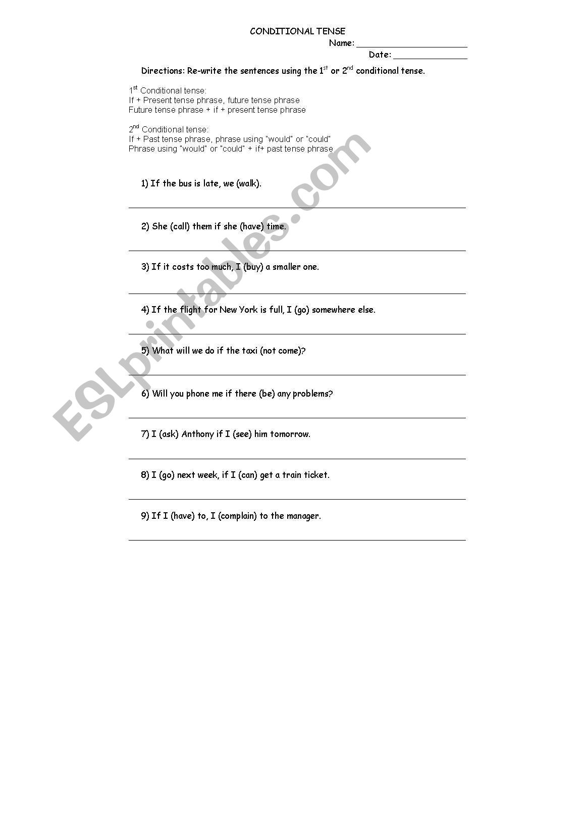 Conditional Tense worksheet