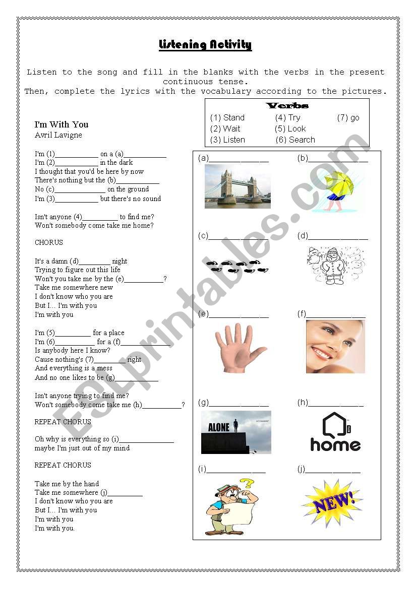 Song Worksheet - IÂ´m with you by Avril Lavigne