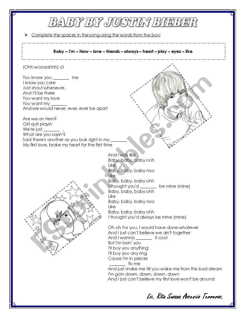 BABY BY JUSTIN BIEBER worksheet