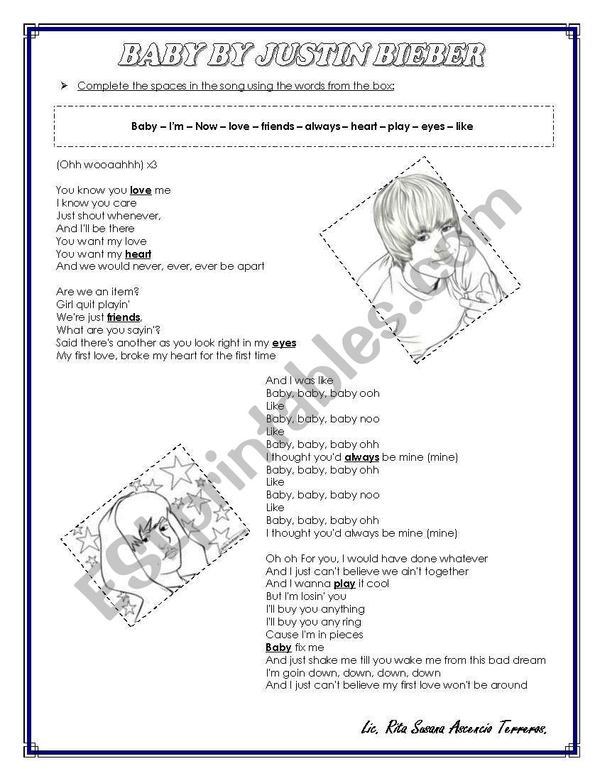 Baby By Justin Bieber Esl Worksheet By Susana Ascencio