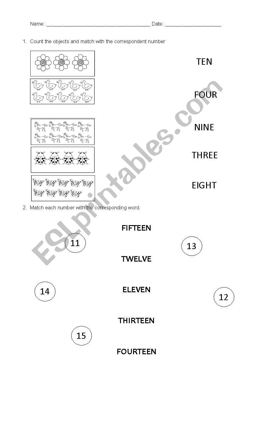 Numbers from 1 to 15  worksheet