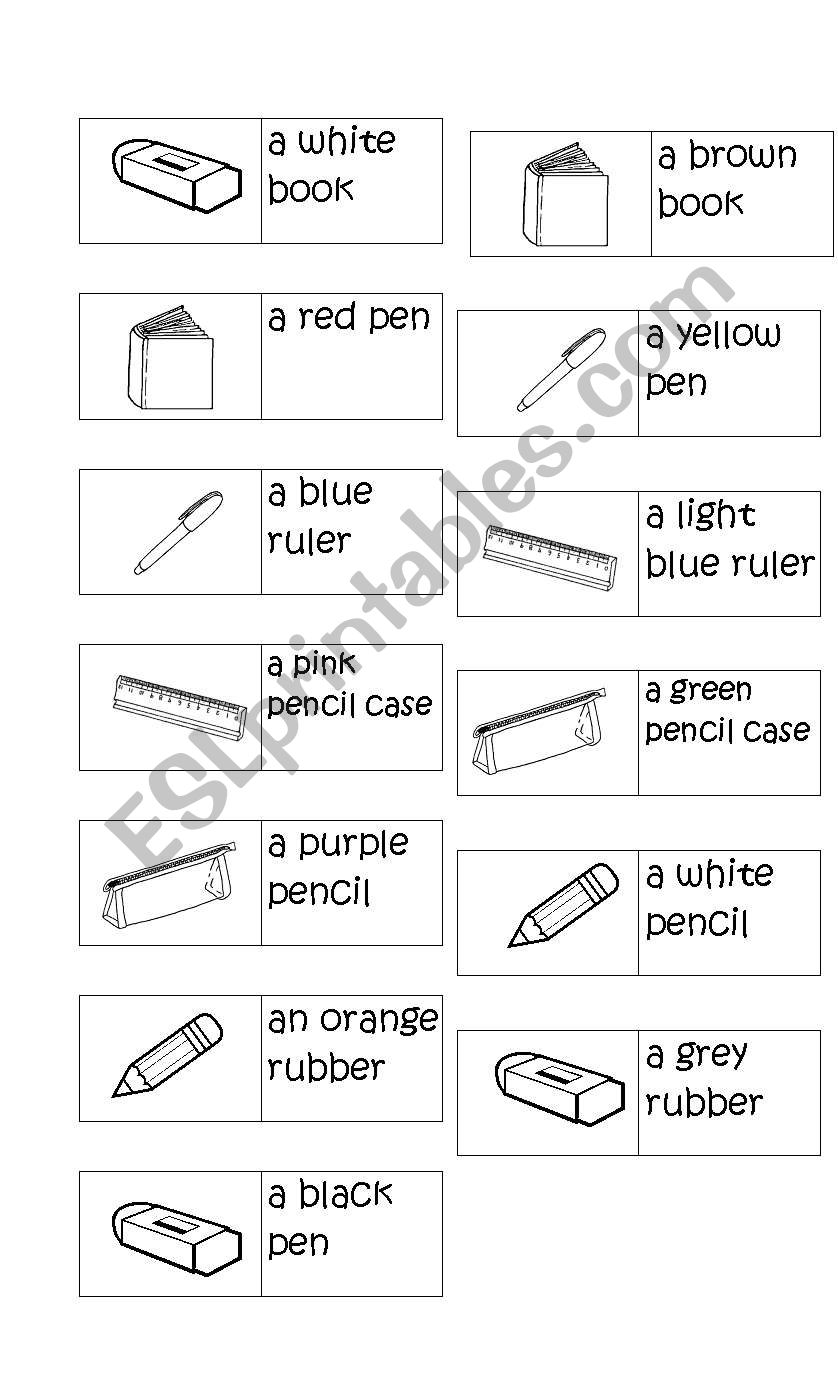 SCHOOL OBJECTS AND COLOURS DOMINO