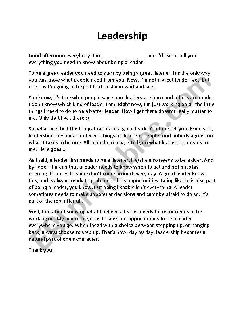 English worksheets: Leadership (a speech) 24