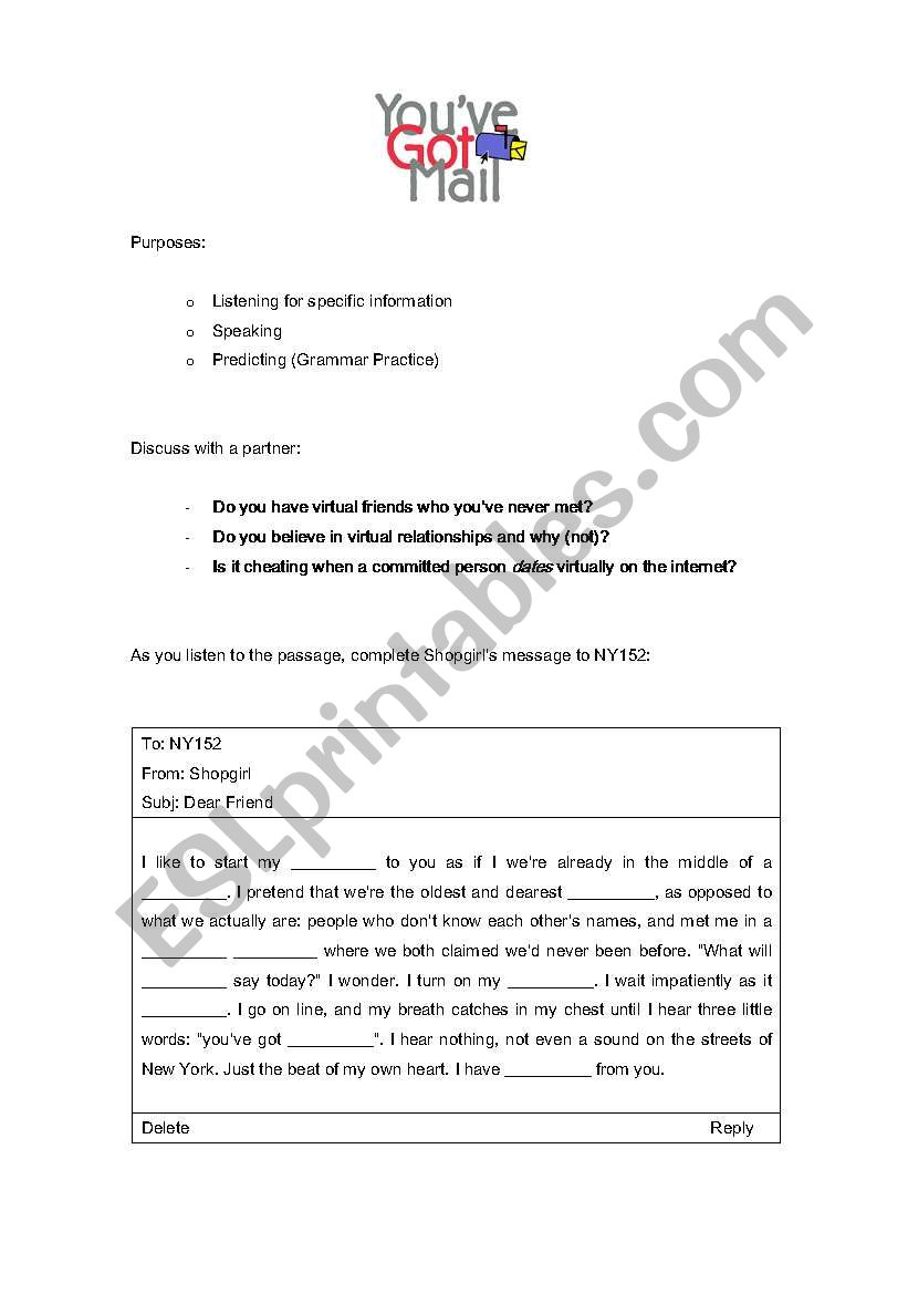 Internet Relationships worksheet