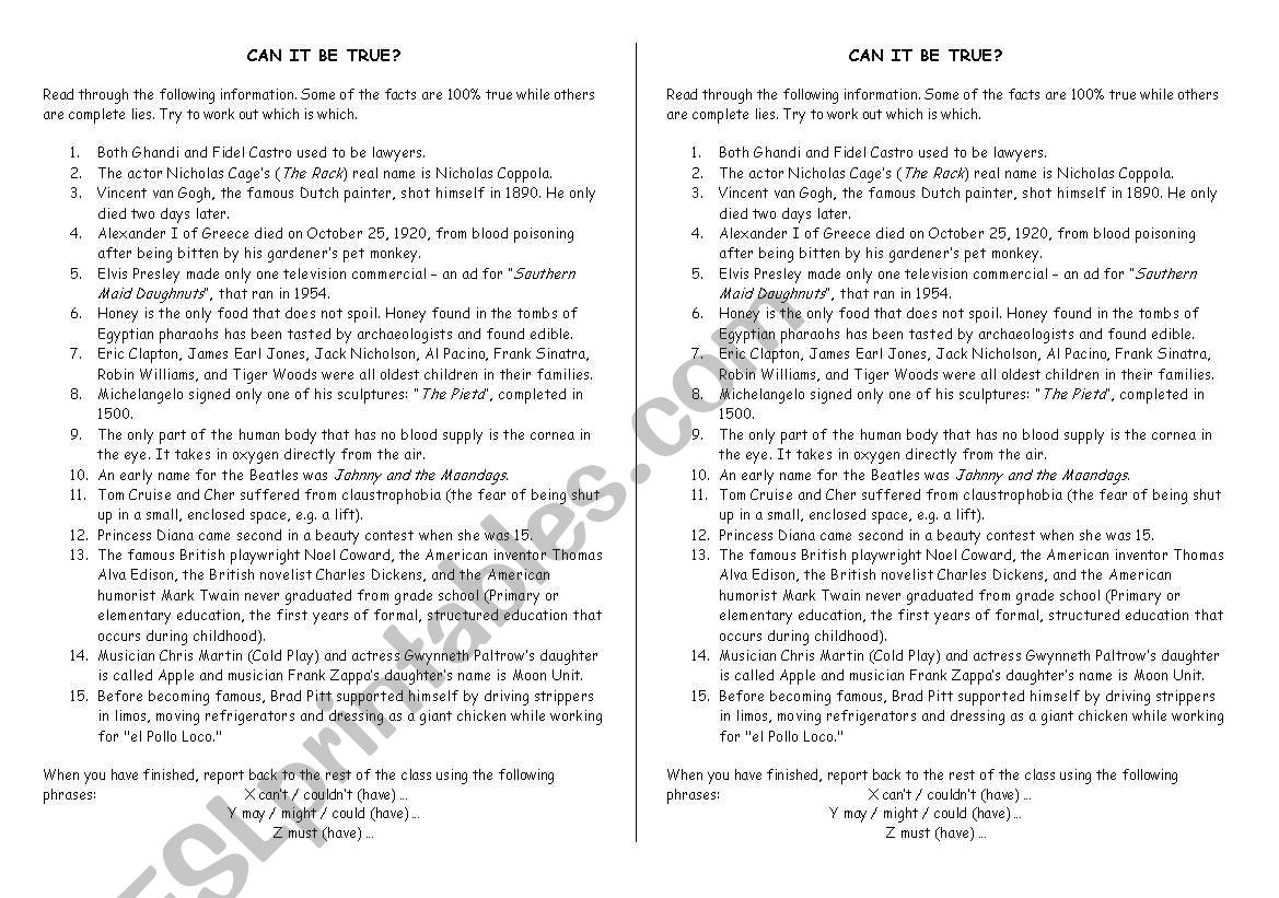 Can it be true worksheet