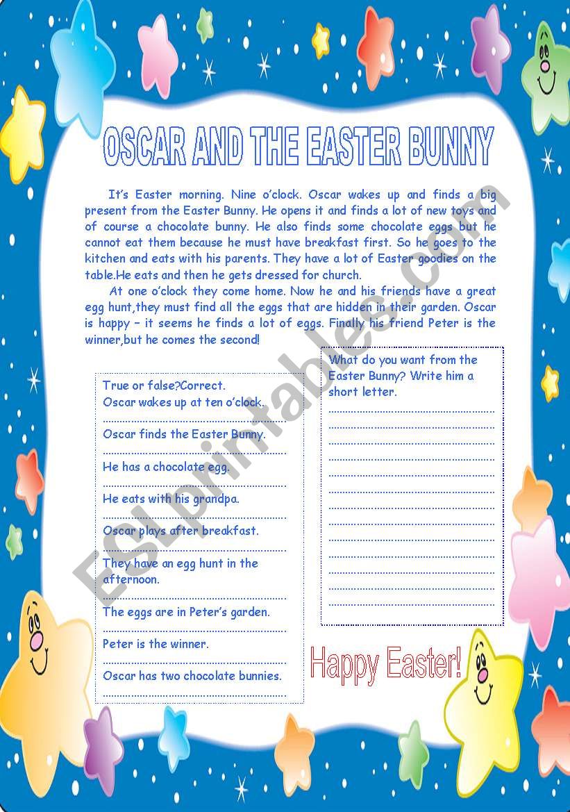 Oscar and the Easter Bunny worksheet