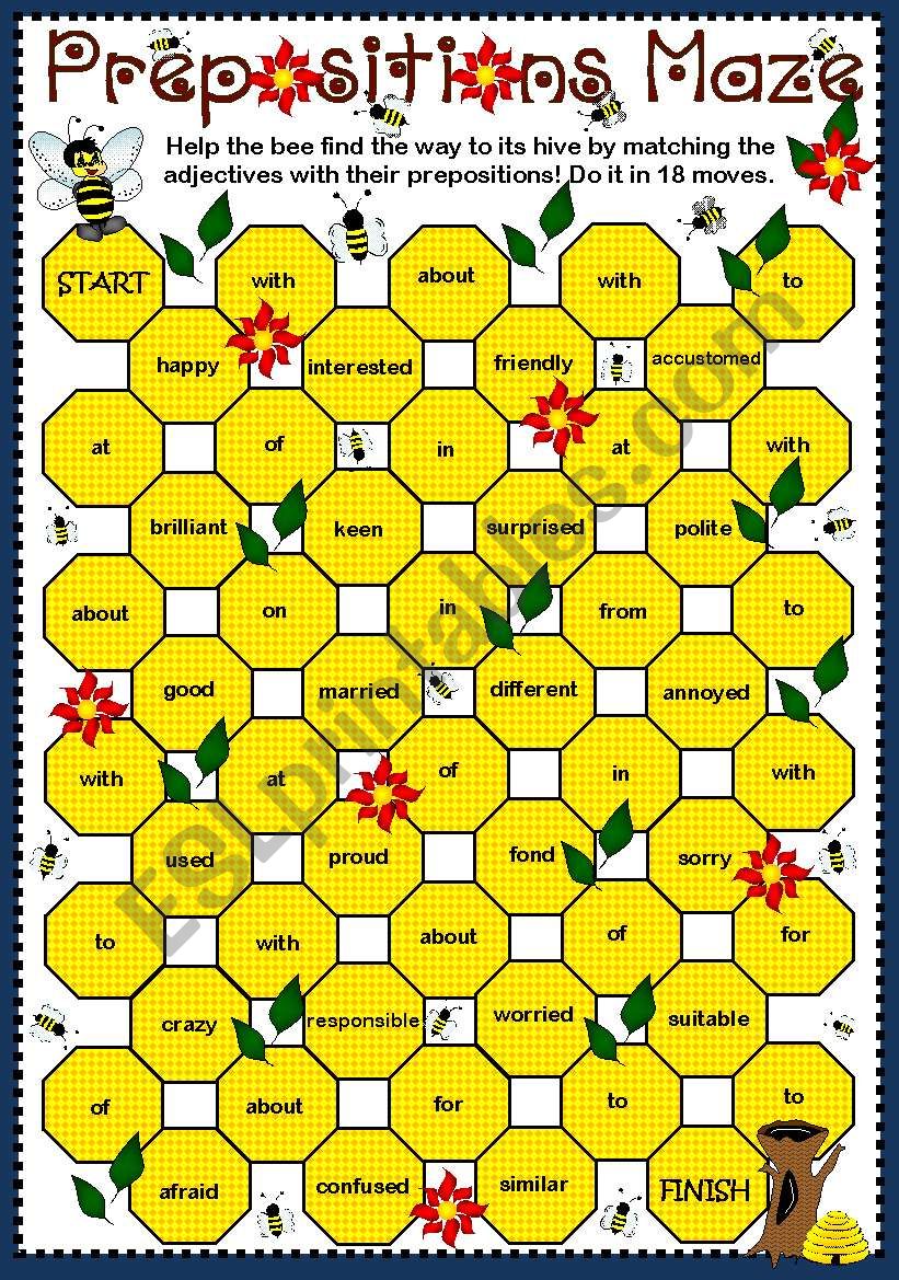 Adjective + Prepositions Maze (B & W)