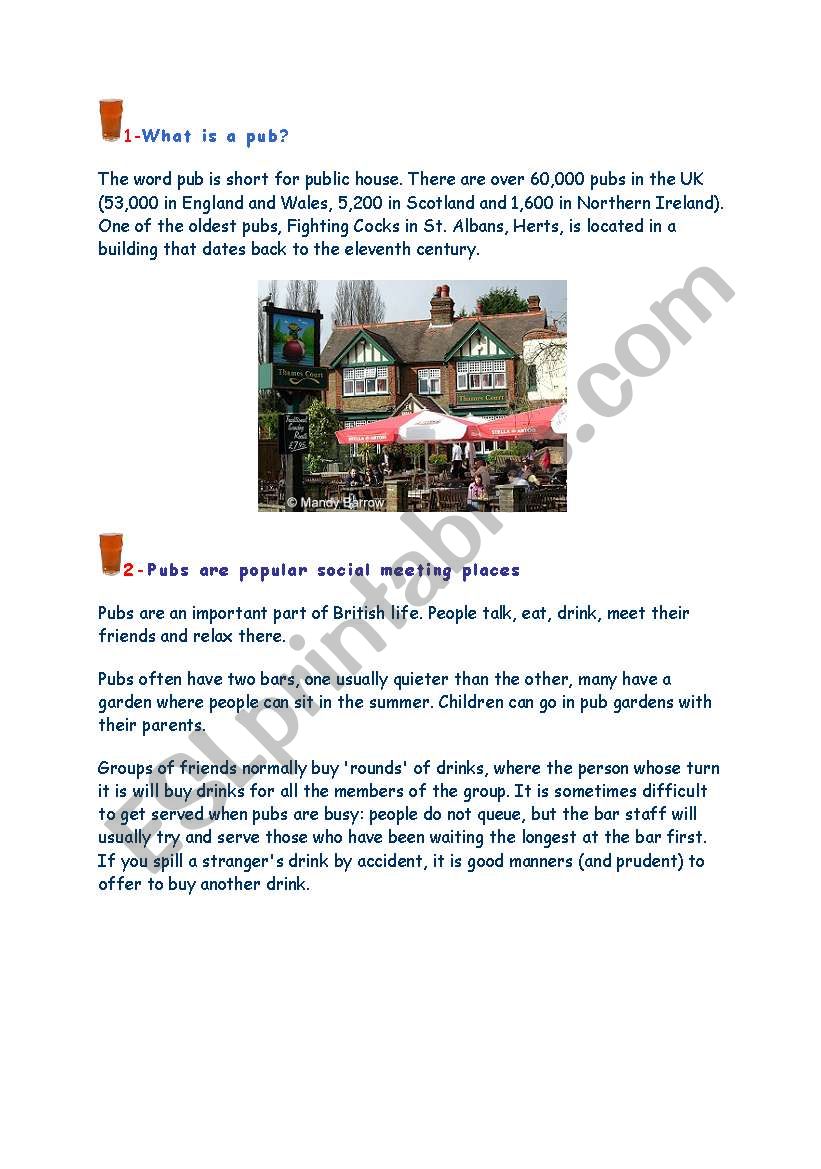 What is a pub? worksheet