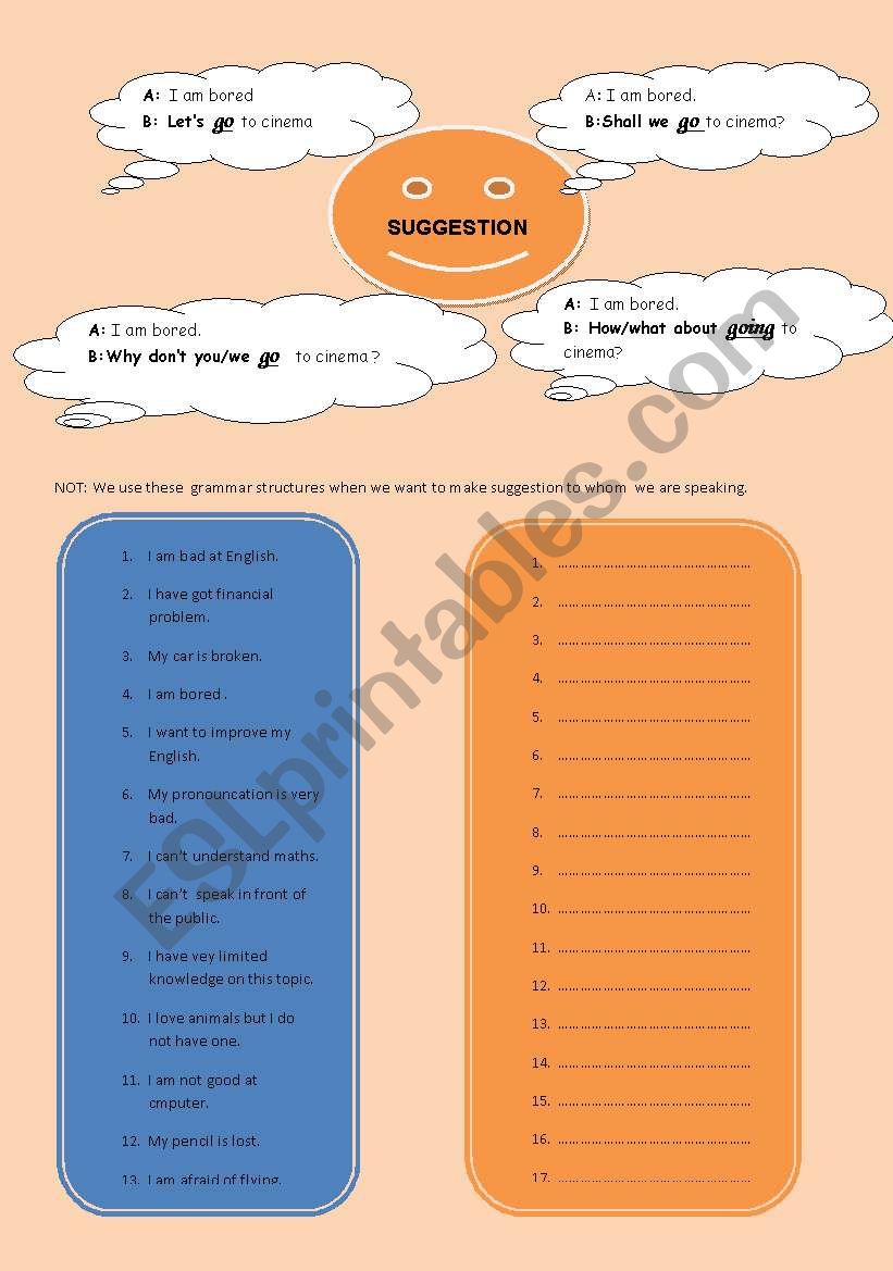 SUGGESTION worksheet