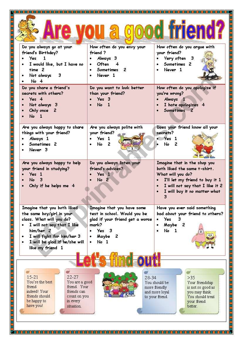 A funny quiz / test. Are you a good friend? - ESL worksheet 