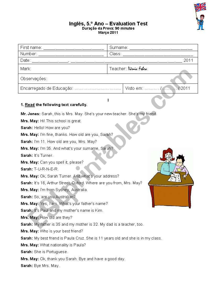 Test _5 ano worksheet