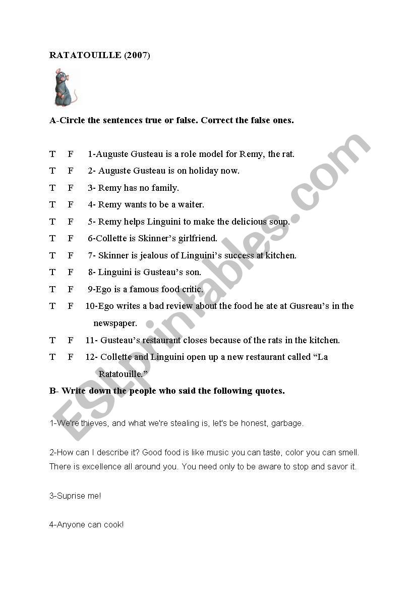 ratatouille worksheet